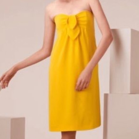 💛 Tory Burch Jada Strapless Knot Front Mini Dress in Bright Yellow Size 4 - Picture 2 of 11